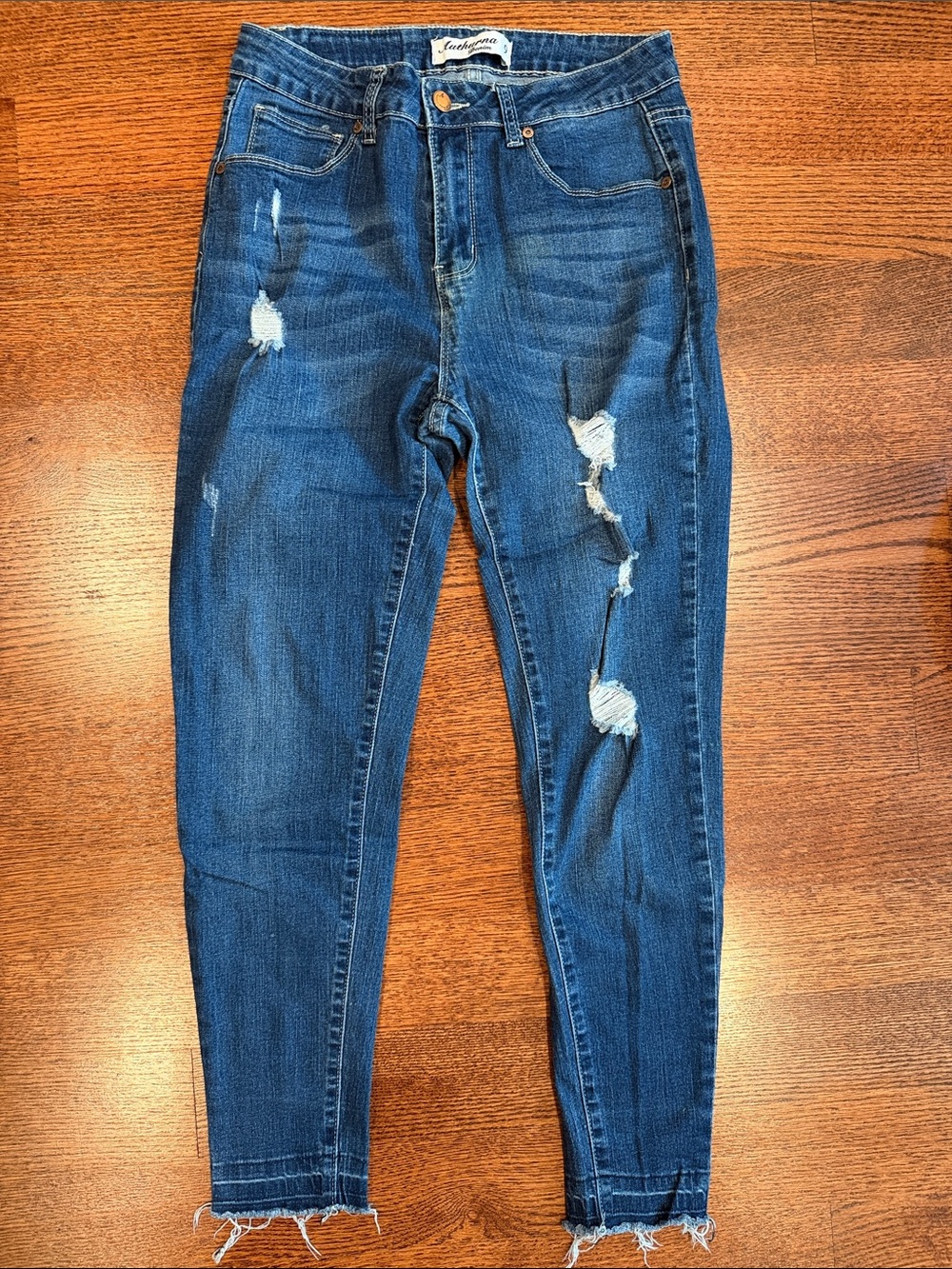 Ambiance Distressed Skinny Jeans in Blue Denim
